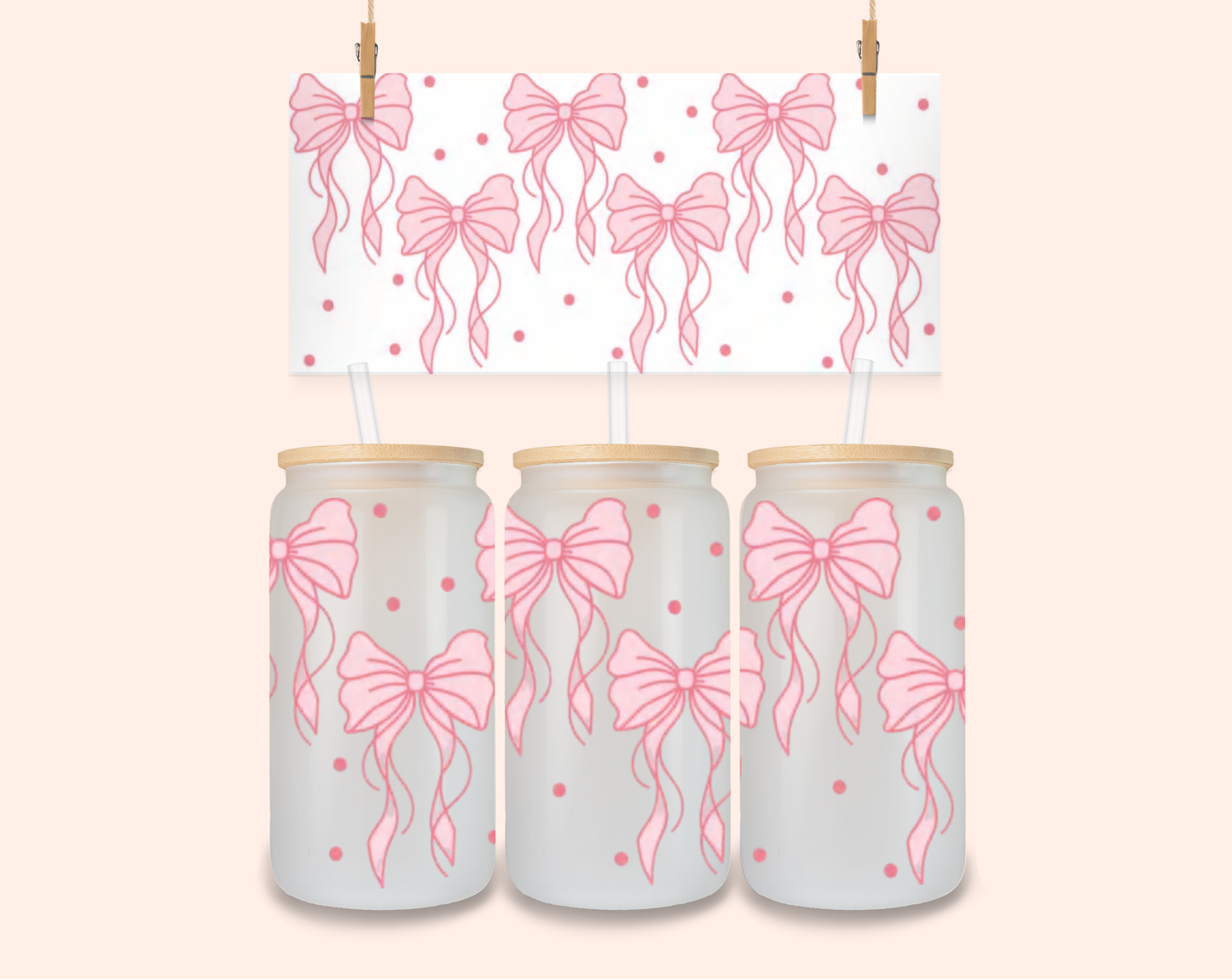 Pink Bows and dots Print UV DTF 16 Oz