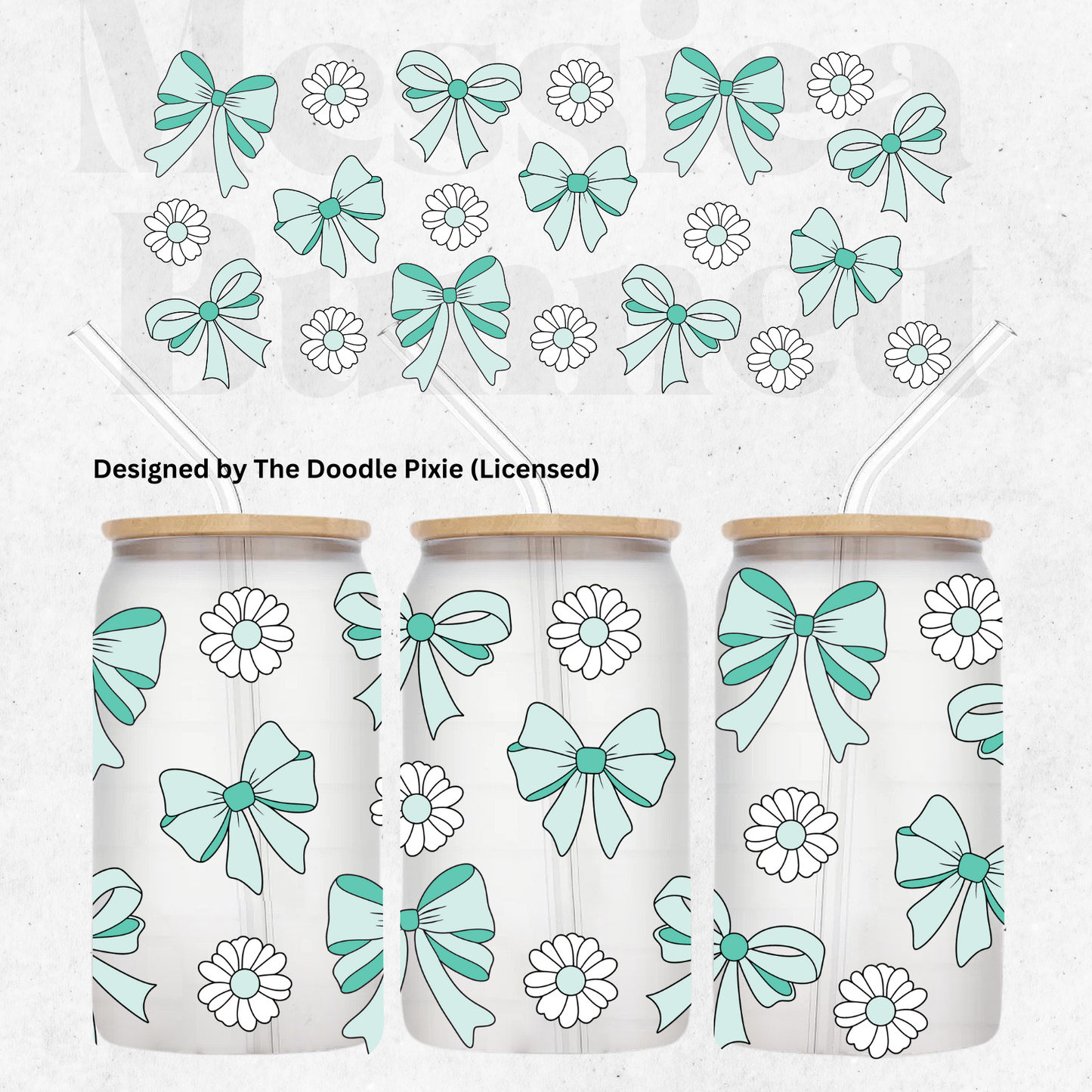 Bows and Daisys Green UV DTF 16 Oz