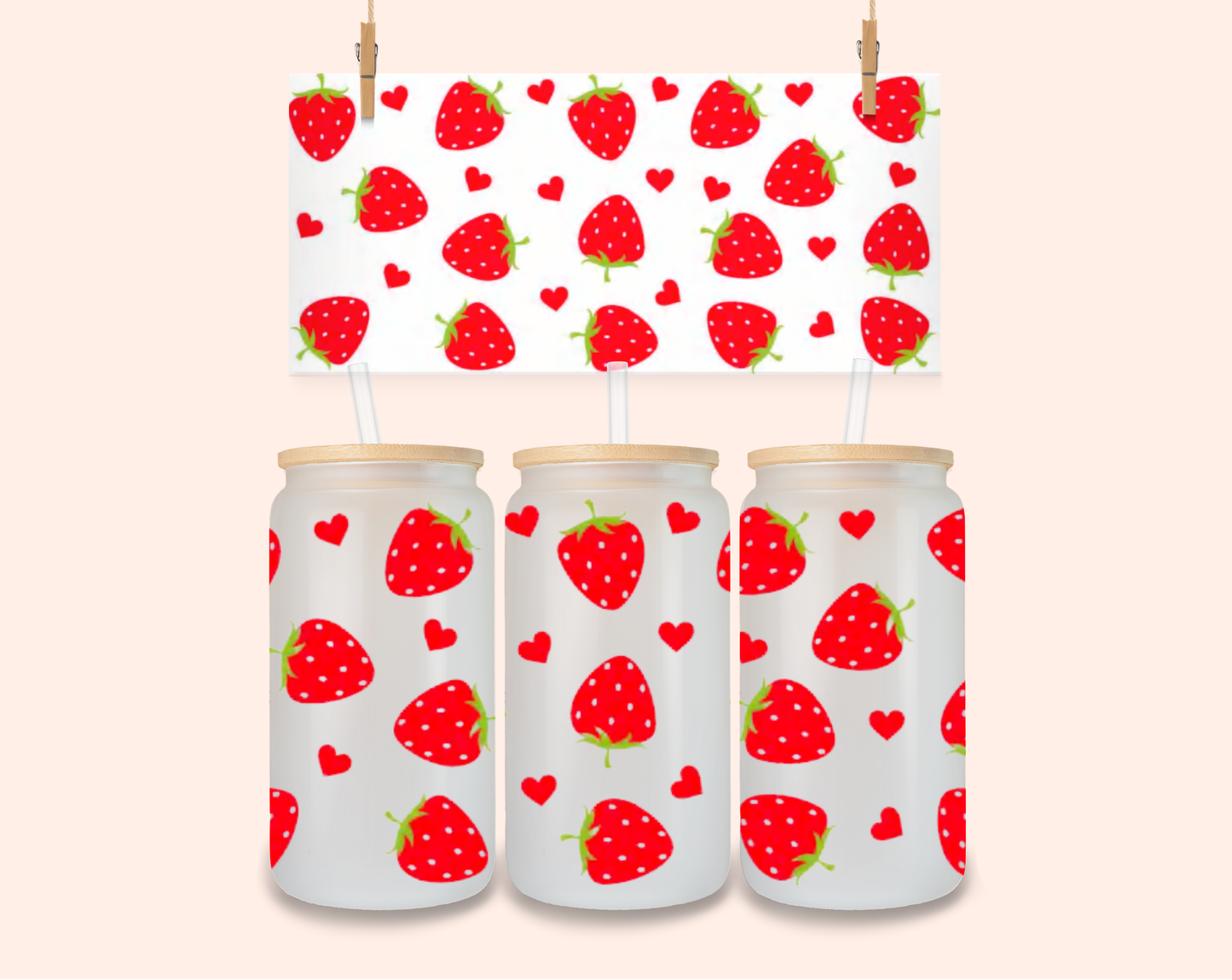 Strawberry hearts UV DTF 16 Oz
