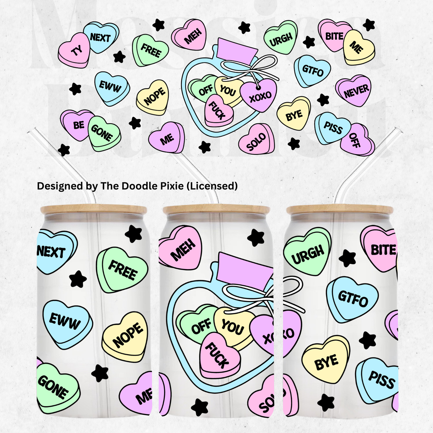 Love heart UV DTF 16 Oz
