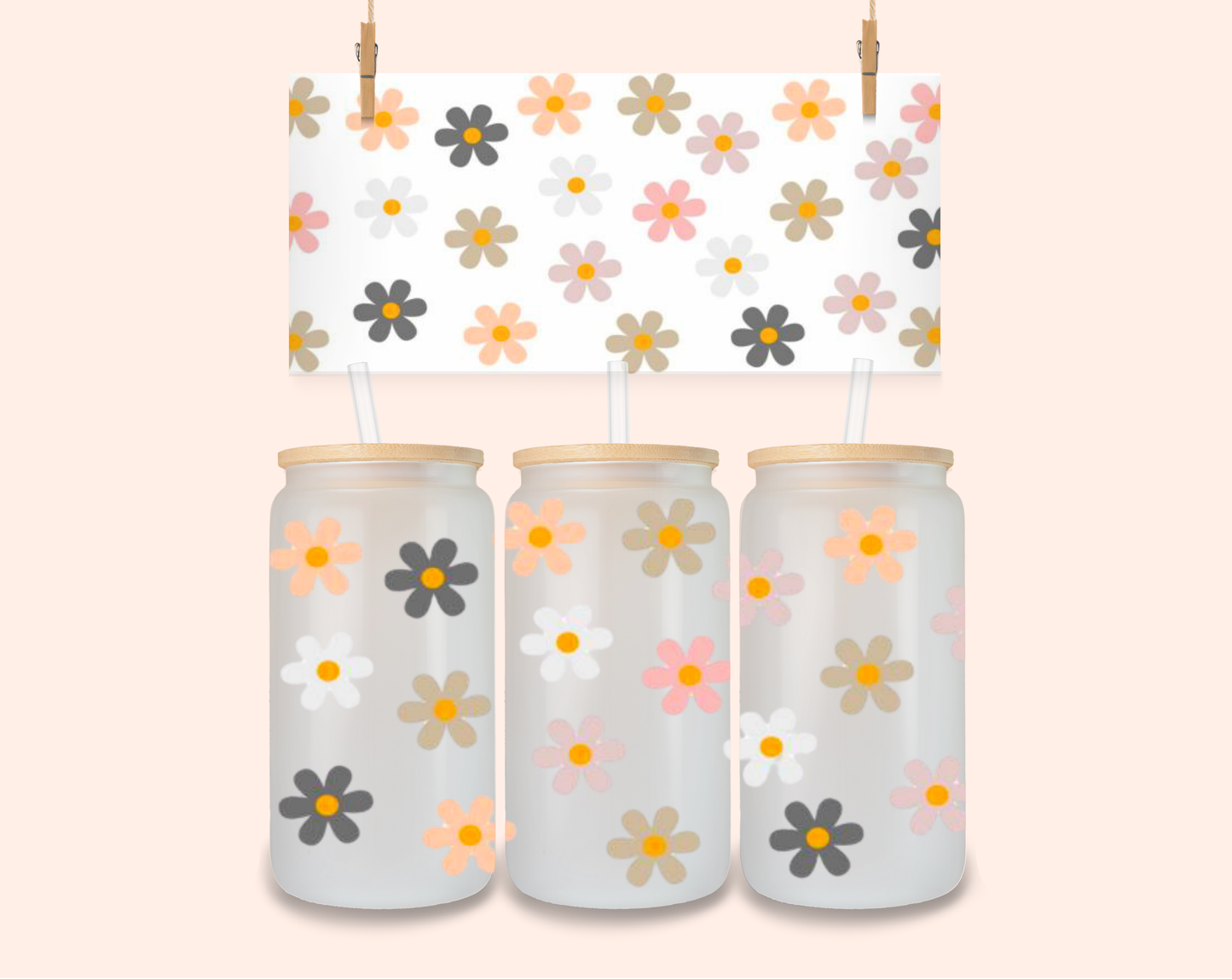 Coloured daisies UV DTF 16 Oz