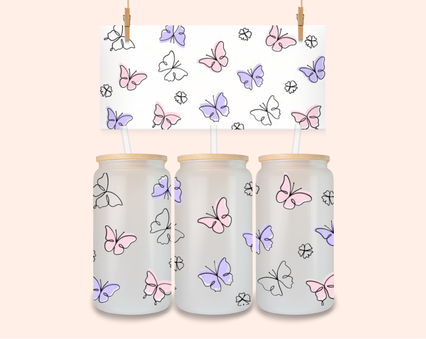 Butterfly line drawing UV DTF 16 Oz