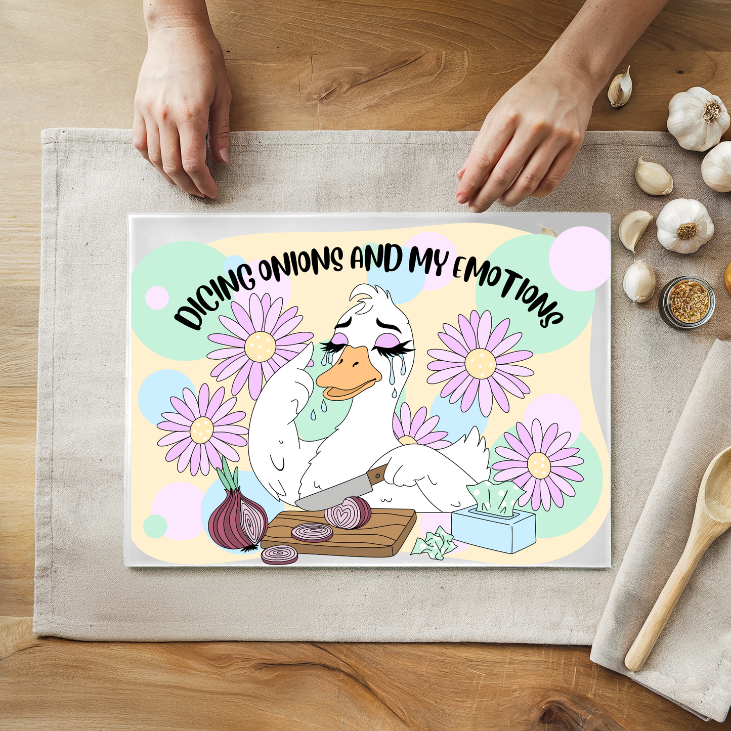 Dicing emotions cutting board
