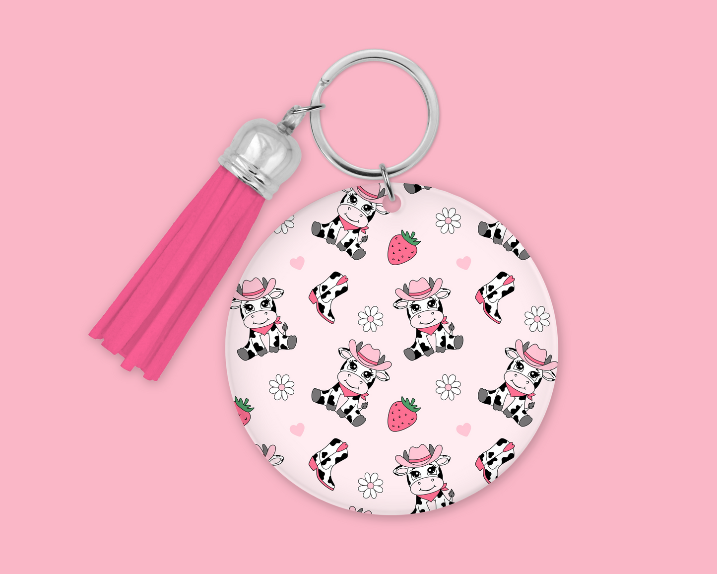 Cow and strawberries keyring