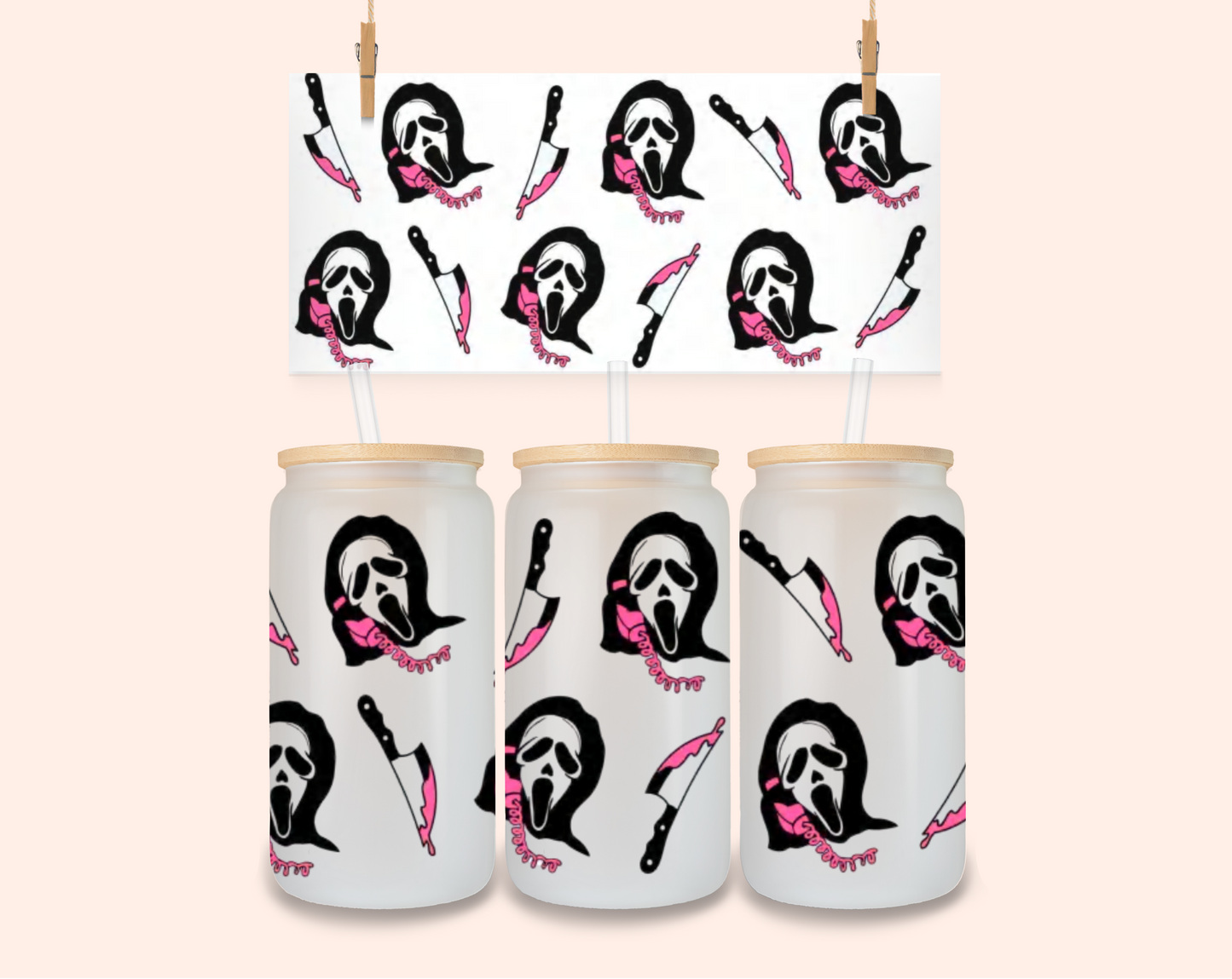 Ghost Face Print UV DTF 16 Oz