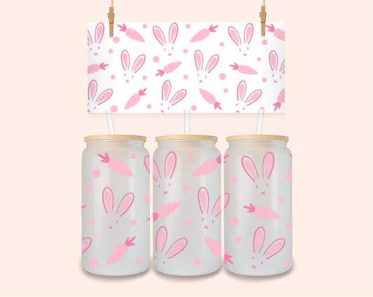 Pink bunnies and carrots UV DTF 16 Oz