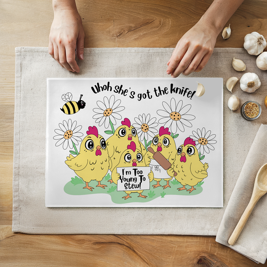 Scared Chickens cutting board