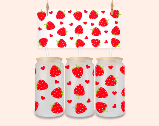 Strawberry hearts UV DTF 16 Oz