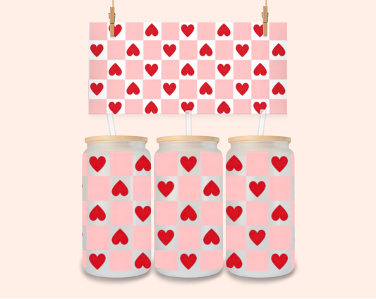 Checked hearts UV DTF 16 Oz