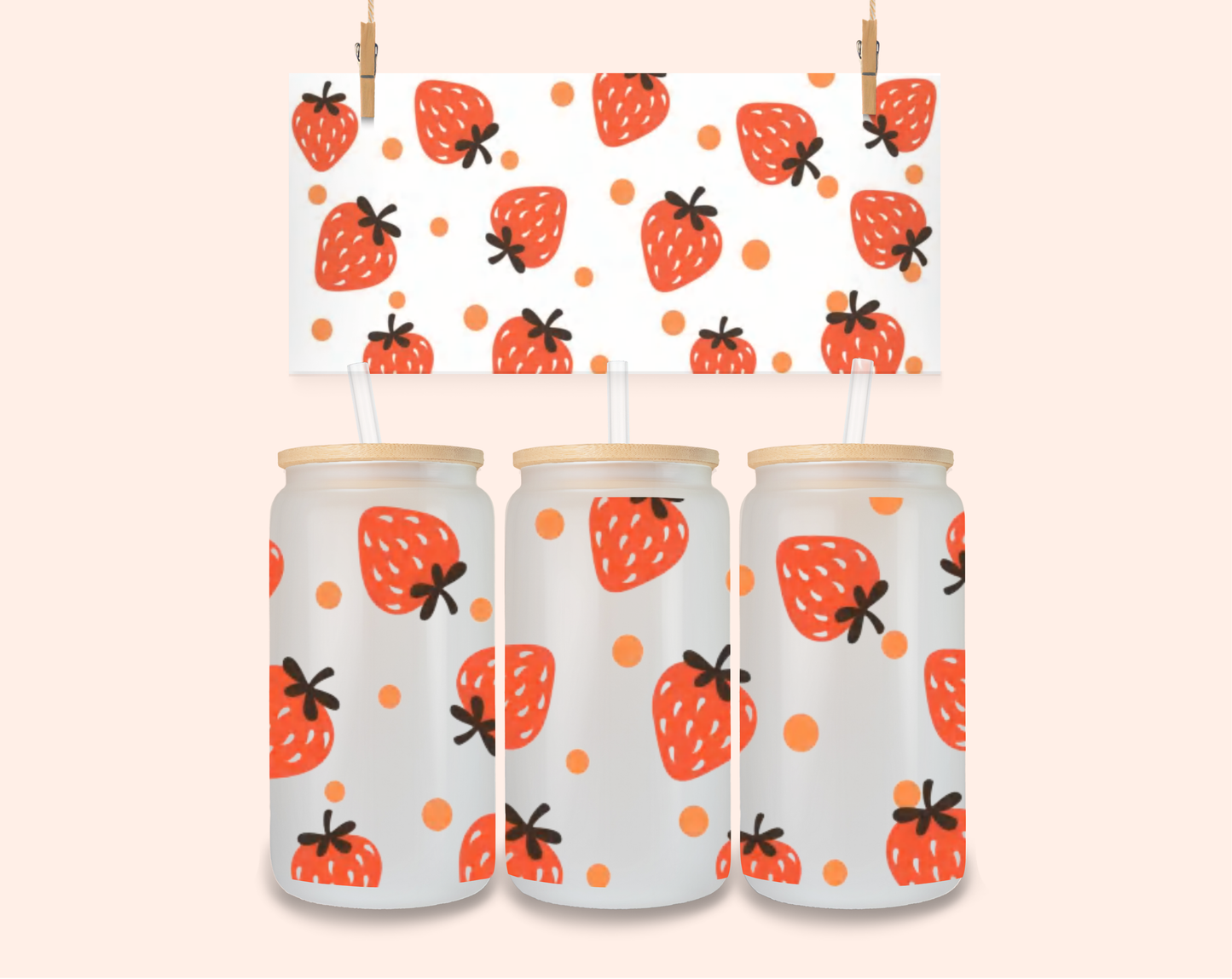 Strawberry and Daisy UV DTF 16 Oz
